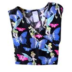 Disney Tinkerbell Scrub Top Medium Blue Butterflies RN Nurse Vet Tech C… Photo 4