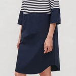 COS  Size XS Knit Cotton Poplin Dress Navy Striped Shift‎ Dress Minimalist Photo 0