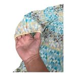 JM Collection Tunic 12 Geometric Print Blue Yellow Beaded Cotton Slit Pullover Photo 4