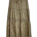 Coach Broderie Anglaise Long Skirt In Organic Cotton Dark Olive Women’s Size 6 Photo 0