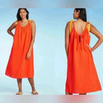 Kona Sol  Dress Womens Orange Cotton Gauzy Sleeveless Drawstring Beach Cover Up Photo 1