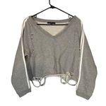 Generation Love Gray Long Sleeve Distressed V-Neck Crop Sweatshirt Women Sz XS Photo 0