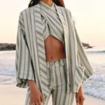 ZARA  The Beth Kimono Jacket Rustic Green Tan Stripe Belted Woven Cotton Photo 4