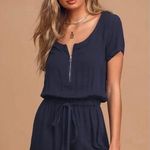 Lulus  navy blue zip up tie waist romper Photo 0