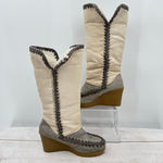 Vintage Y2K 90s American Eagle Wedge Heel Faux Suede Boots Crochet Midcalf Boho Gray Size 6.5 Photo 1