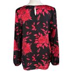 Talbots  Size M Floral Blouse Top Black Red Long Sleeves Satin Silky Office Photo 1