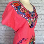 Mexican Embroidered Coral Floral Caftan Shift Oaxacan Peasant Boho Dress XL NWOT Orange Photo 6