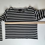 J Crew Striped Cropped Fit Shirt Small Boxy Long Sleeve Preppy Nautical Coastal Black Photo 7