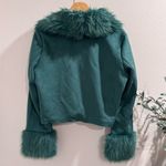 Shaci NWT Teal Size Medium Riley Vegan Suede Jacket Faux Fur Glam Y2K Statement Blue Photo 1