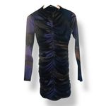 ZARA  Y2K Ruched Sheer Mesh Dress Medium Abstract Purple Pink Black Long Sleeve Photo 5