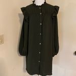 ZARA Green Ruffle Trim Button Down Dress Photo 11