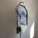 Bisou Bisou Y2K Paisley Blue Mixed Media Ruffled Hippie Vintage Button Down Blouse Sz L Photo 1