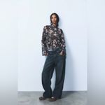 ZARA  NWOT | Black and Pink Floral Sheer Babydoll Blouse | M Photo 4