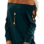 1.4.3. Story by Line Up 143 Story dark green off shoulder long sleeve sweater with cutouts size small Photo 0