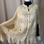 Vintage Ivory Hand Crocheted Fringe Cape Poncho Open Knit Boho 70s Style Size undefined Photo 5