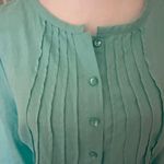CHOiES Vtg Choices Women’s Linen Teal Blue 3/4 Sleeve Button Front Blouse Top, Sz M Photo 5