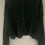 Free People FP Movement Green Waffle Knit Slouchy Henley Top M Ribbed Oversized Thumbholes Photo 0