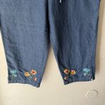 Jane Ashley Pants Vintage 90 small Embroidered Floral Capri Denim Cottage Photo 2