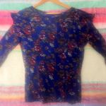 Free People floral top, electric blue w/ruffles sz 9 Photo 3