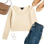 The Limited  Oatmeal Metallic Cropped Angora Wool Blend Sweater Women’s Medium Photo 1