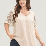Bloomchic  Plain V Neck Floral Patchwork Blouse Apricot Yellow 18-20 Photo 0