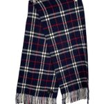 Blue and White Plaid Fringe Scarf Wool Touch Photo 4