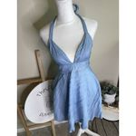 Lulus  Light Blue I'm Smitten Chambray Halter Tie babydoll Dress with Pockets Photo 3