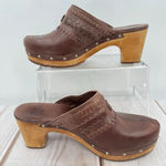 UGG  Vivica Genuine Leather Wood Sole Platform Clogs with Studs Sheepskin Lined Photo 2