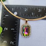 Gold Choker Necklace with Rainbow AB Square Pendant New Photo 4