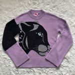 Kate Spade Sweater Wool Metallic Panther Crewneck Long Sleeve Lilac Black XXS Photo 1