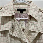 EXPRESS NWT -  Cream and Pink Plaid Rain Belted Trench Coat Photo 2