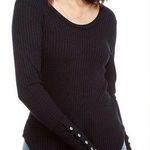 Chaser Black Thermal Waffle Knit Top Button Cuff Long Sleeve Women Large EUC Photo 0