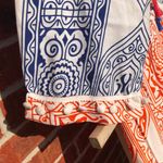 Blue/Orange Print Maxi Swim Coverup with tassels and pompoms Large Blue Photo 5