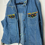 Liz Claiborne CRAZY HORSE Vintage Funky Artsy Embroidered Denim Jean Jacket Photo 2