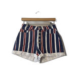 BDG  Mom Shorts Womens 27 Red White Blue Striped Denim High Rise Button Fly Photo 1