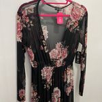 Timing Agaci black floral sheer long sleeve maxi tie waist cover up size large Photo 0