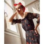 The Kooples  Popi Pop Floral Chiffon Lace Trim Off Shoulder Dress Size 3 Large Photo 3