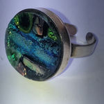 Vintage Adjustable 3D Green Blue Shimmer Glass Boho Ring Photo 3