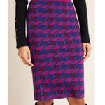 Anthropologie Maeve Nancy Sweater Pencil Skirt Midi M Pink Magenta Blue Retro Photo 2