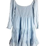 Area Stars Eyelet Trim Light Blue Long Sleeve Square Neck Dress Size Medium Photo 4