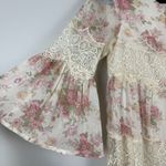 Ark & Co Floral Dress Women Small Ivory Pink Lace Bell Sleeve Feminine Coquette Photo 5
