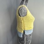 Handmade  Crocheted Yellow & Blue Cropped Tank Top. Wide Straps. Two Tone. Photo 6