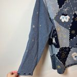 Vintage Embroidered Christmas Sweater Turtleneck Patchwork Winter MockNeck Large Blue Photo 6