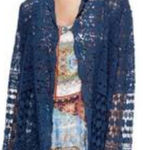 Johnny Was  Blue Chic Trendy Floral Crochet Knit Boho Feminine Cardigan Size M Photo 0