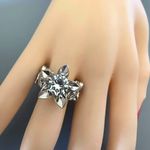 Statement CZ Ring Flower Design Solid Sterling Silver Size 7.75 Photo 3