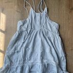 Free People  desert Blue Striped Ruffle Mini Dress Cotton Summer beach M Photo 3