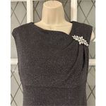 S.L Fashions Pleated Evening Dress Size 6 Gray Glitter Accents Rhinestone Brooch Photo 4