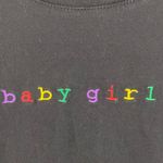 Forever 21 Black “Baby Girl” Rainbow Multicolor Embroidered Short Sleeve Tee Photo 2