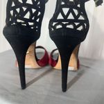 Diane Von Furstenberg  DVF Black Red Suede Cutout Heels Sandals Size 7B Italy Photo 3