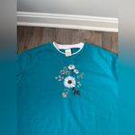 Blair VTG  Floral Embroidered Sweatshirt Hippie Boho Teal Blue White Size 2XL Photo 2